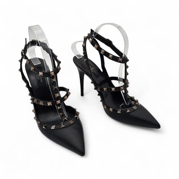 Valentino Garavani Noir Rockstud Cage Heel Pump Black Leather Size 40 US 10 - Picture 1 of 13